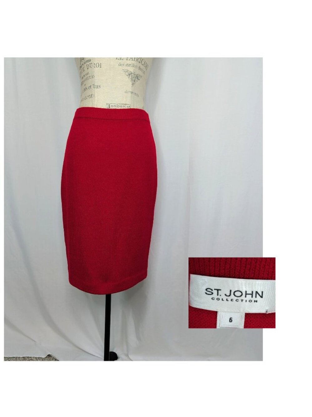 Vintage St. John Red Knit Skirt 6 Small Santana Knee Length
